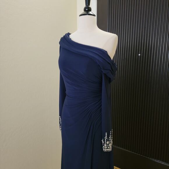 Mac Duggal 12231 Midnight Navy Blue 6 Long Sleeve Formal Maxi Gown Dress - Picture 5 of 10